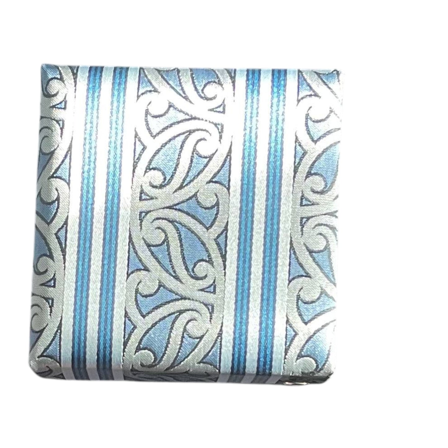 Gift Boxed Maori Pattern Tie, Cufflinks & Pocket Hankerchief - Blue/Silver/Stripe