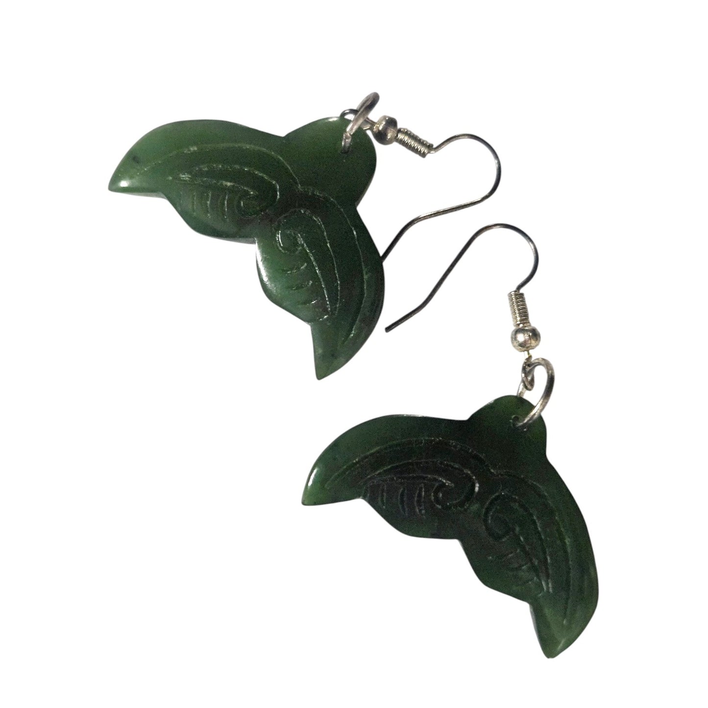 Pounamu Engraved Whale Tail Earrings