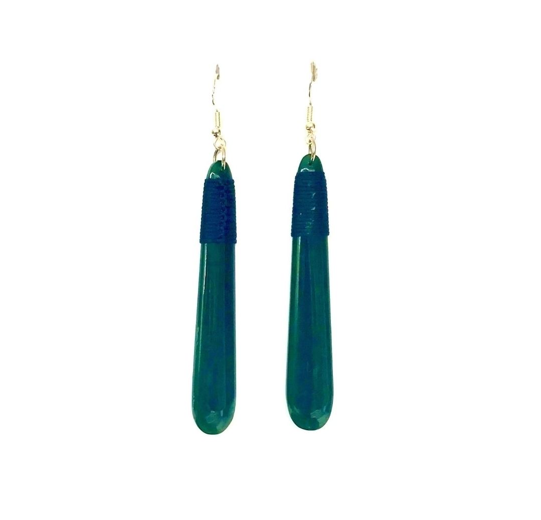 Lashed Pounamu Drop Earrings - 70mm