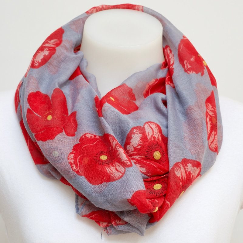ANZAC/Poppy Scarf - Red on Grey