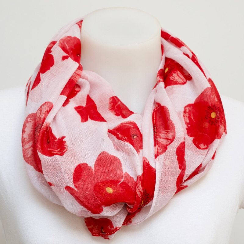 ANZAC/Poppy Scarf - Red on White