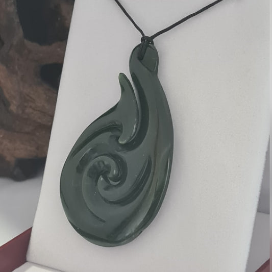 Large Pounamu Hei Matau/Double Koru Pendant - 80mm