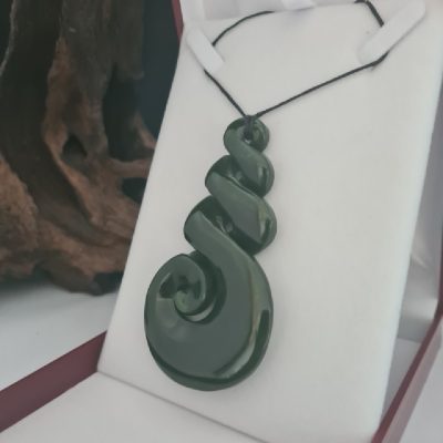 Large Pounamu Triple Pikorua Pendant with Koru - 90mm