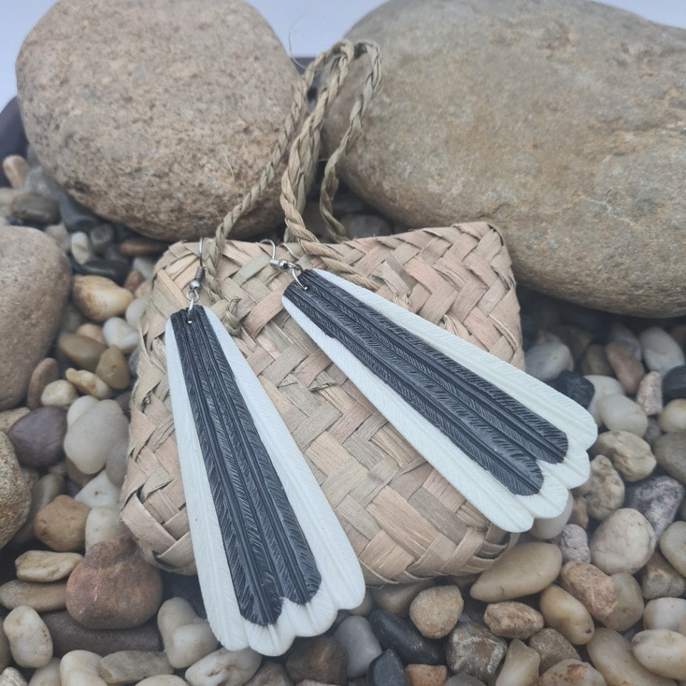 Bone Fantail Earrings with Kete