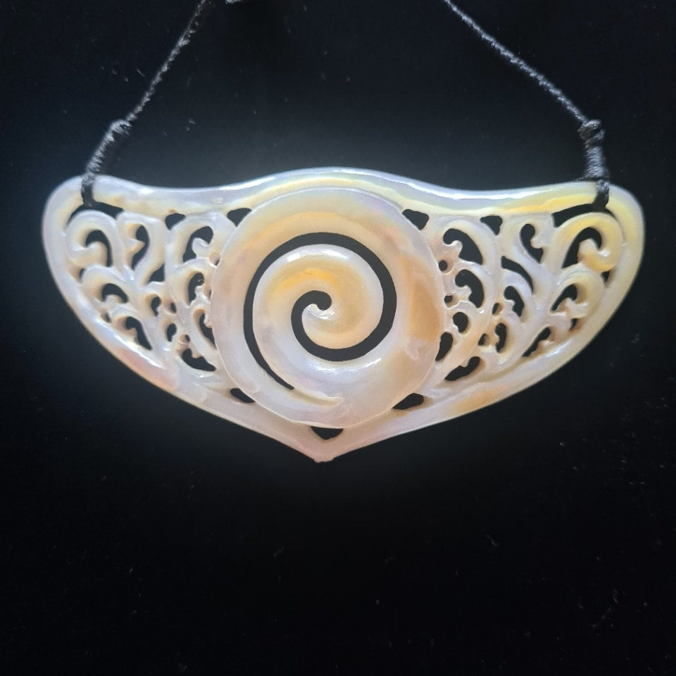 Intricately Carved Mother of Pearl (MOP) Koru Breastplate