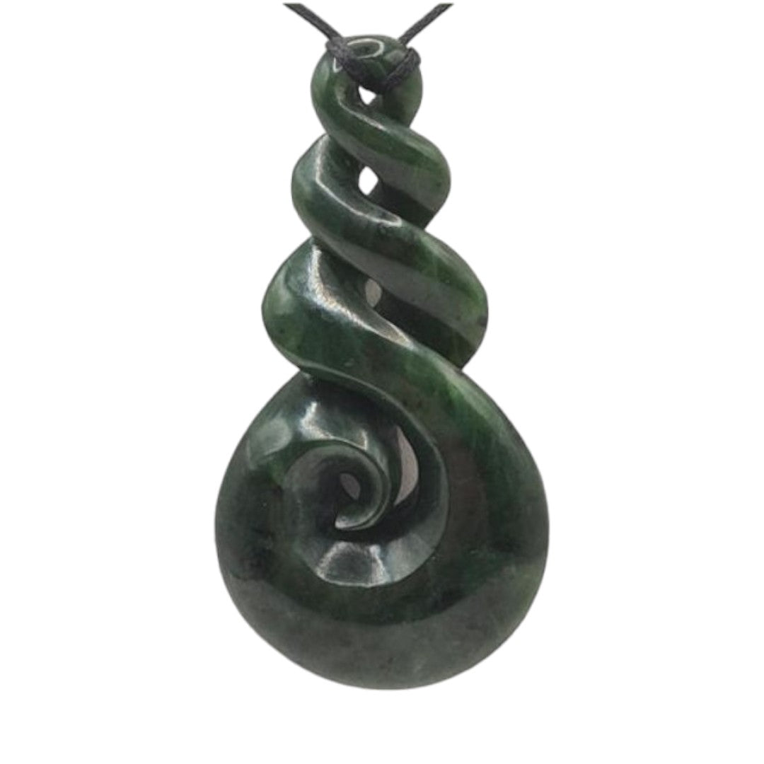 Large Pounamu Triple Pikorua Pendant with Koru - 90mm