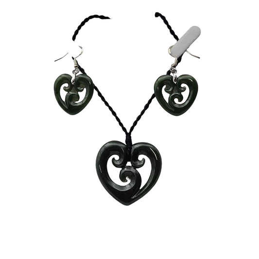 Triple Koru Heart Pendant & Earrings Set