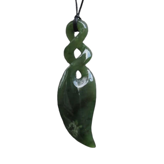 Pounamu double twist with tail -65mm