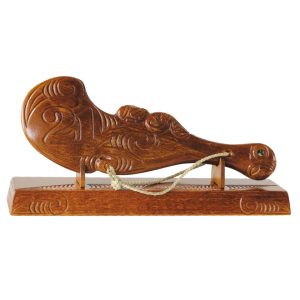 Wooden Carved 21st Wahaika/Patu on Stand