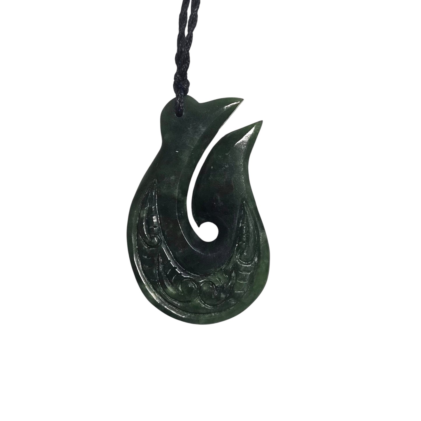 Carved Pounamu Hei Matau Pendant - 65mm