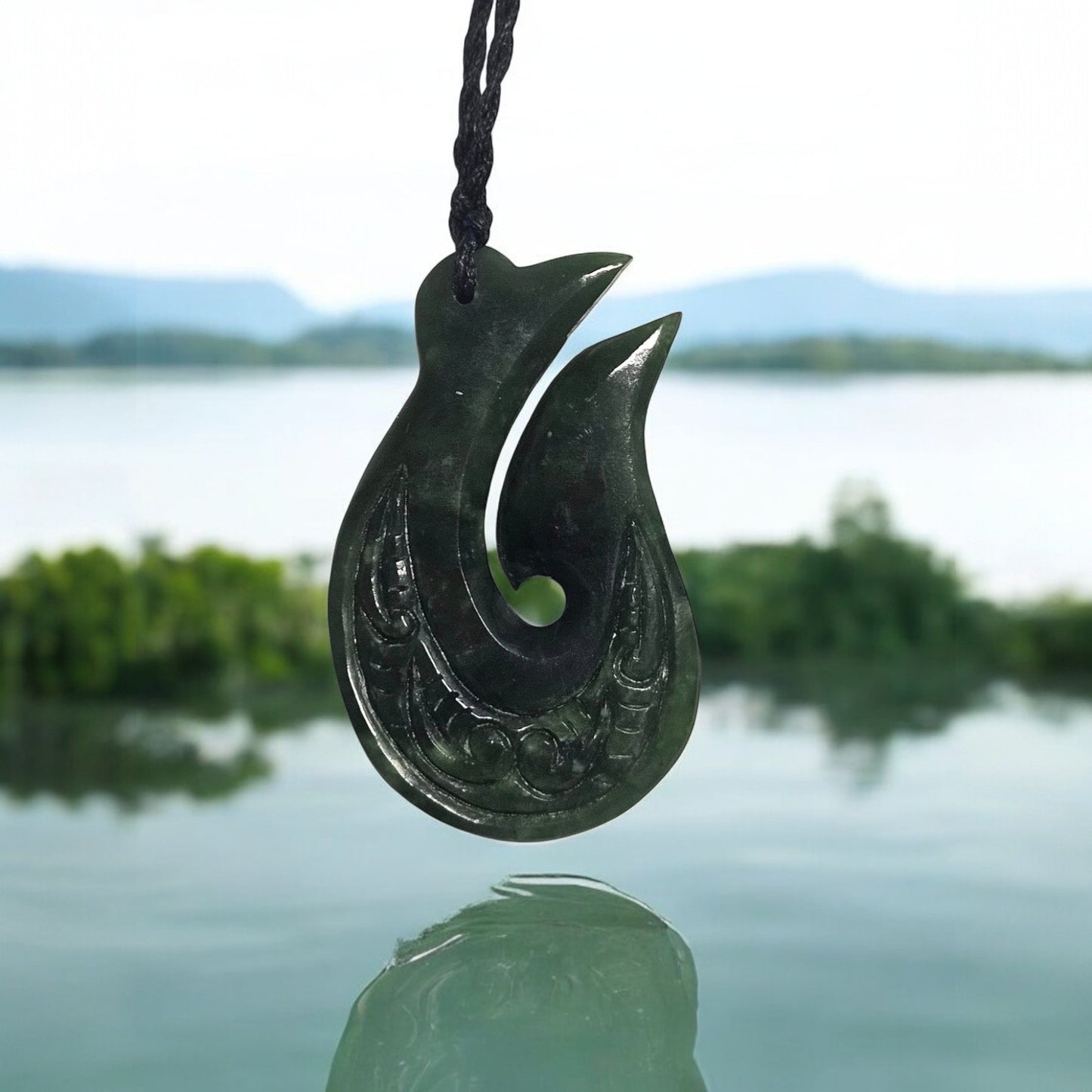 Carved Pounamu Hei Matau Pendant - 65mm