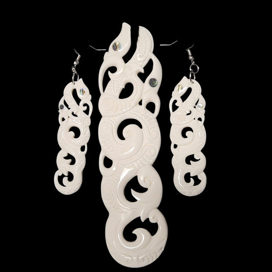 Bone Manaia Pendant & Earrings Set