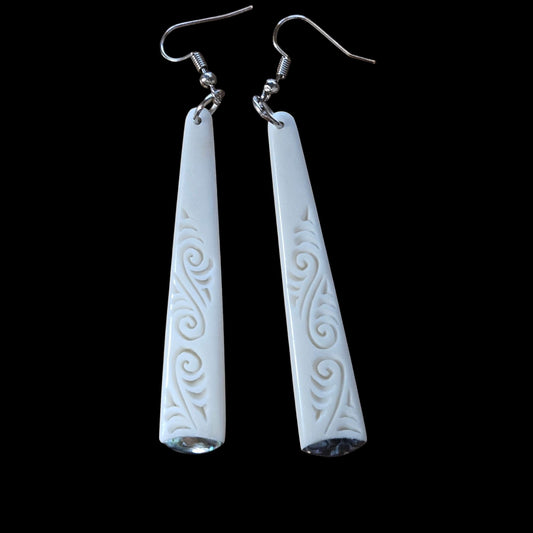 Engraved Bone Toki Drop Earrings