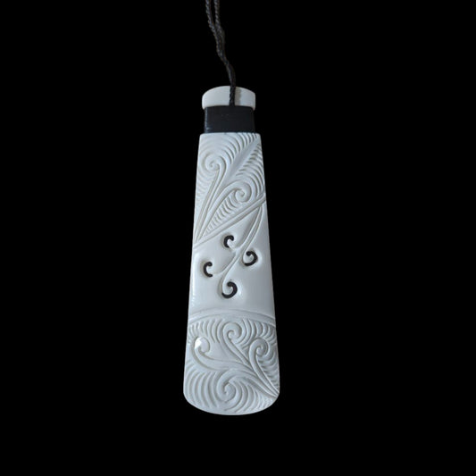 Bone Carved Toki Pendant with Multiple Koru Cut-out - 14cm