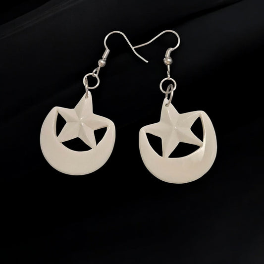 Hand-carved Bone Whetū Mārama Earrings