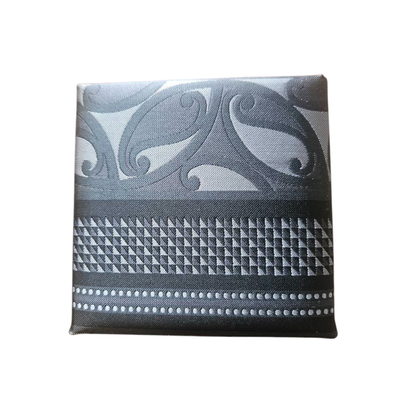 Gift Boxed Maori Pattern Tie, Cufflinks & Pocket Hankerchief - Blue/Grey