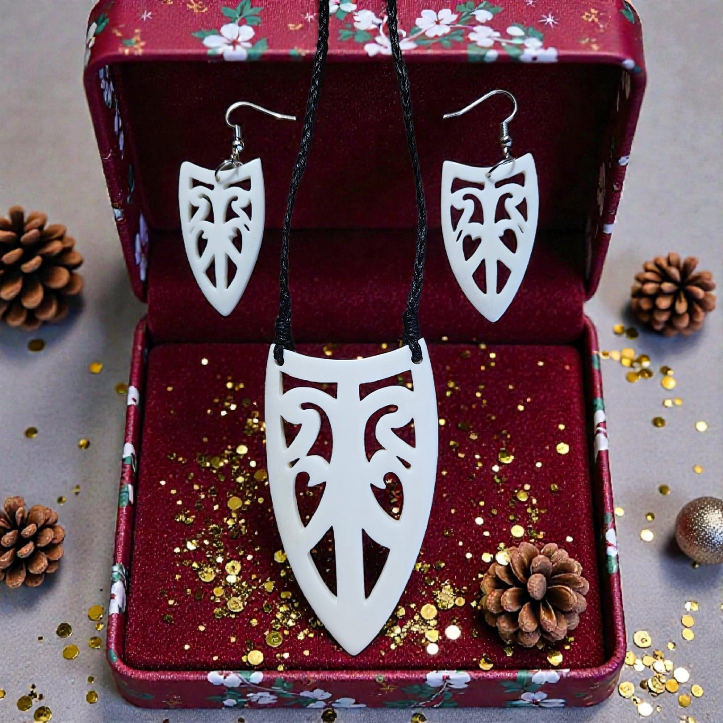 Bone Pendant & Earrings Set