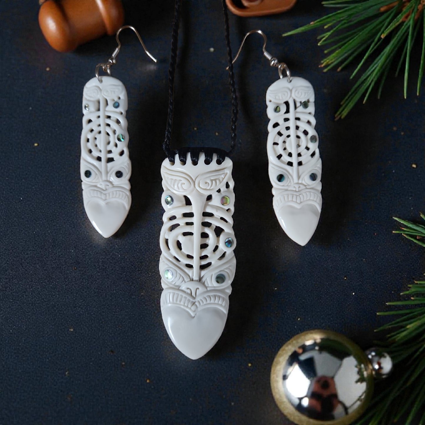 Bone Pendant & Earrings Set