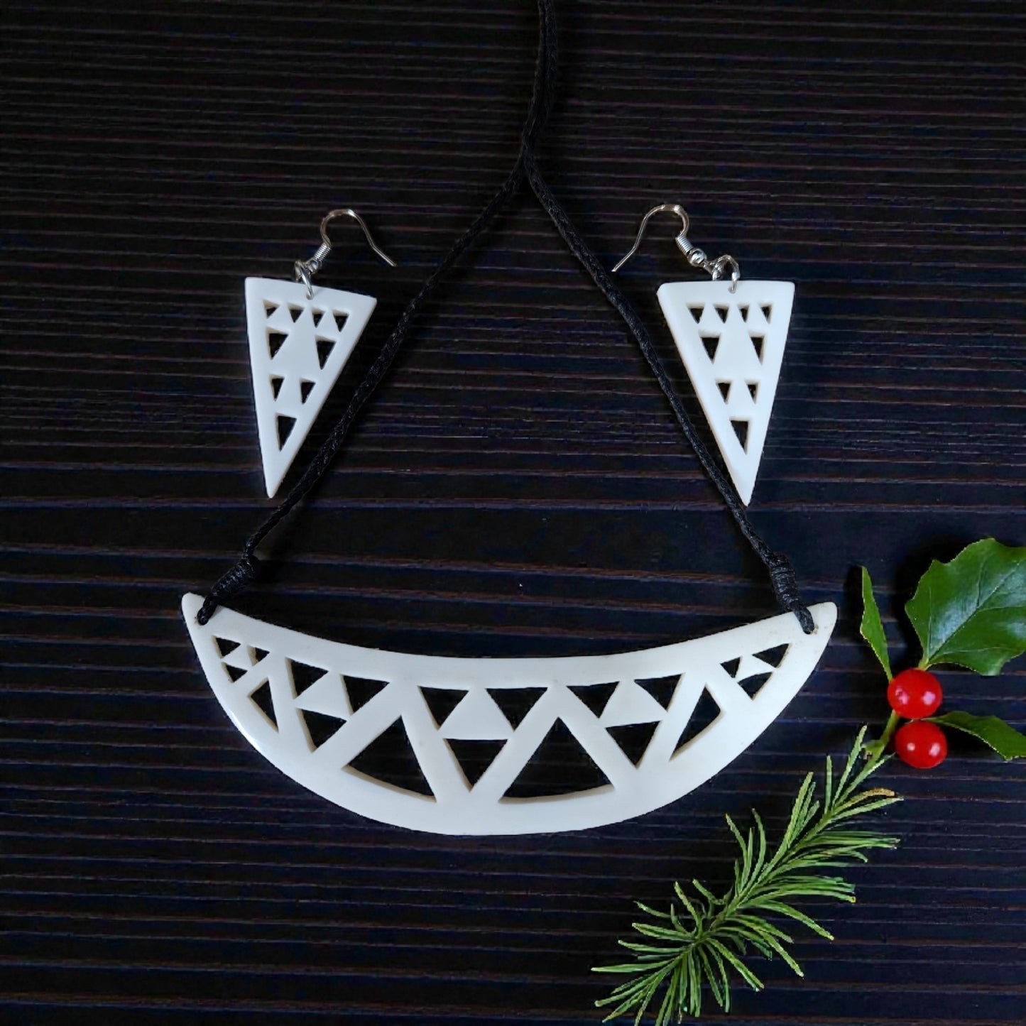 Bone Pendant & Earrings Set