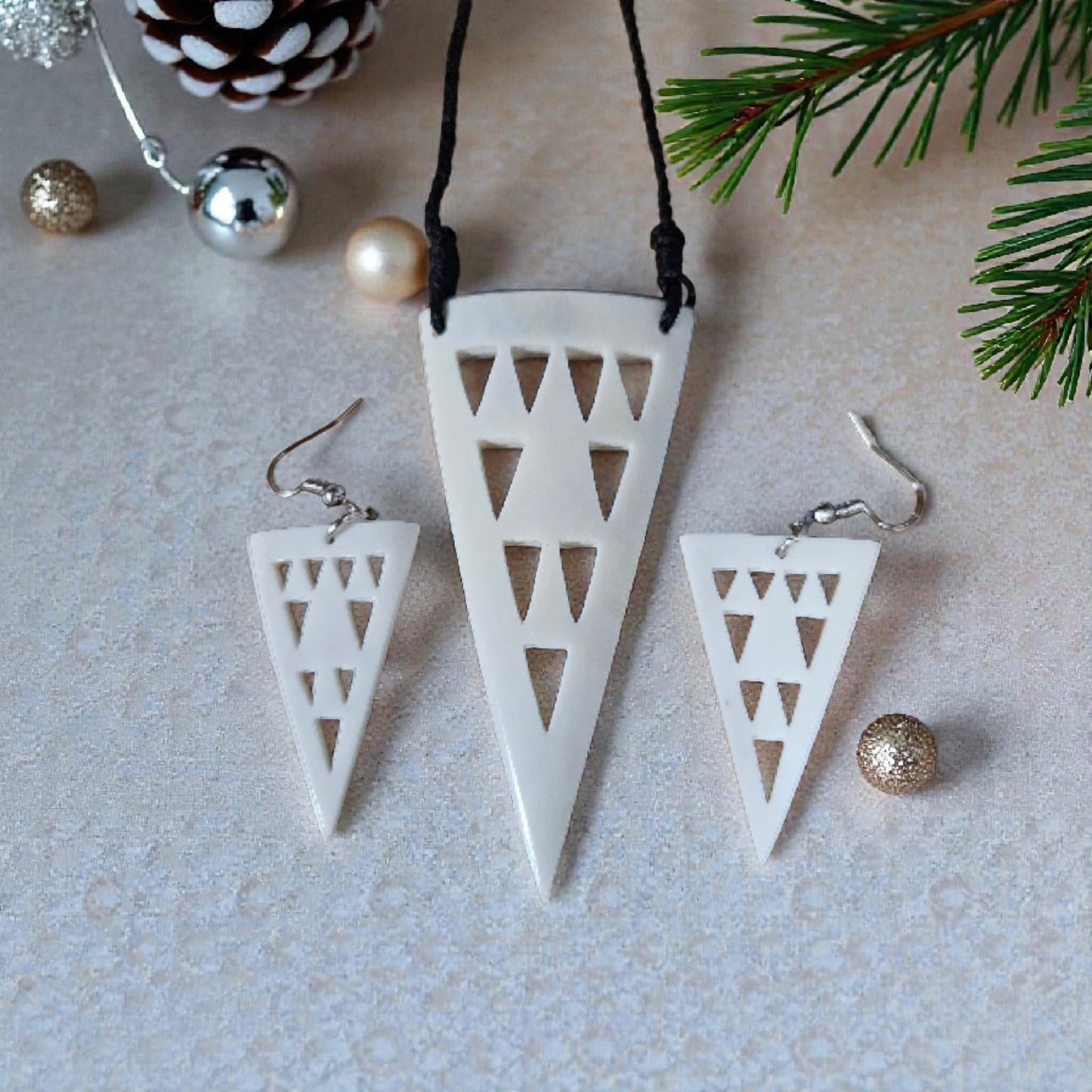 Bone Pendant & Earrings Set