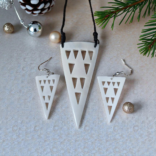 Bone Pendant & Earrings Set