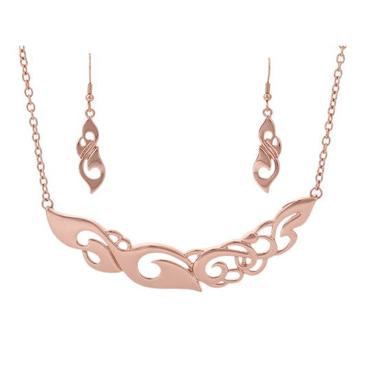 Manaia/Wave Rhodium Necklace & Earrings Set - Rose Gold