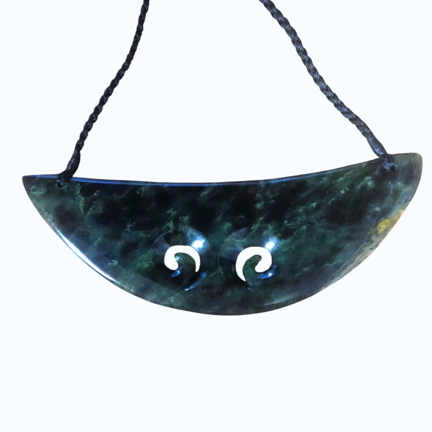 Kawakawa Pounamu Crescent Breastplate with 2 Koru - 120mm