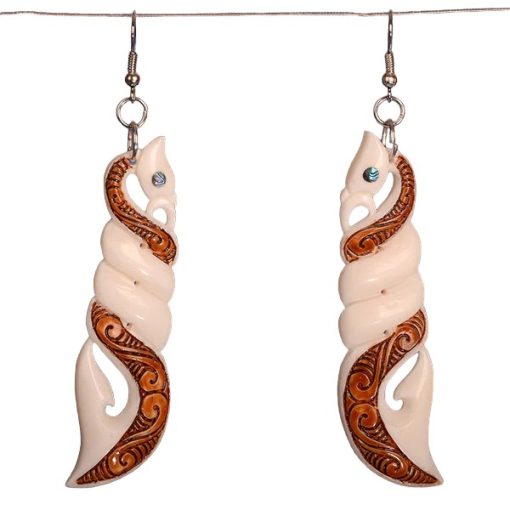 Bone Manaia Twist Earrings with Hook and Stain