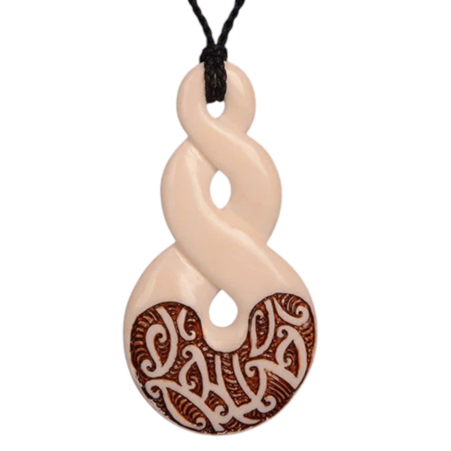 Bone Double Twist Māori Stained Pattern Necklace