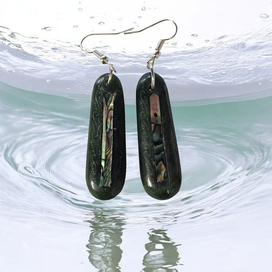 Pounamu Roimata/Drop Earrings with Paua Detail