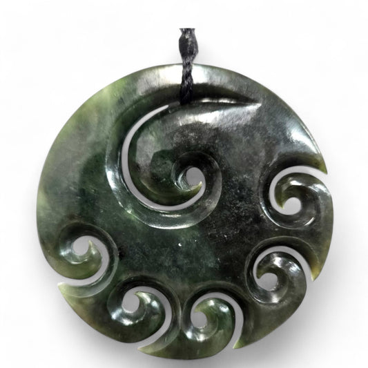 Impressive Pounamu Kopae with Multiple Koru Pendant