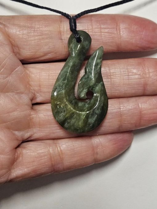 Flower Jade Pounamu Hei Matau with Whale Tail # 2- 40mm