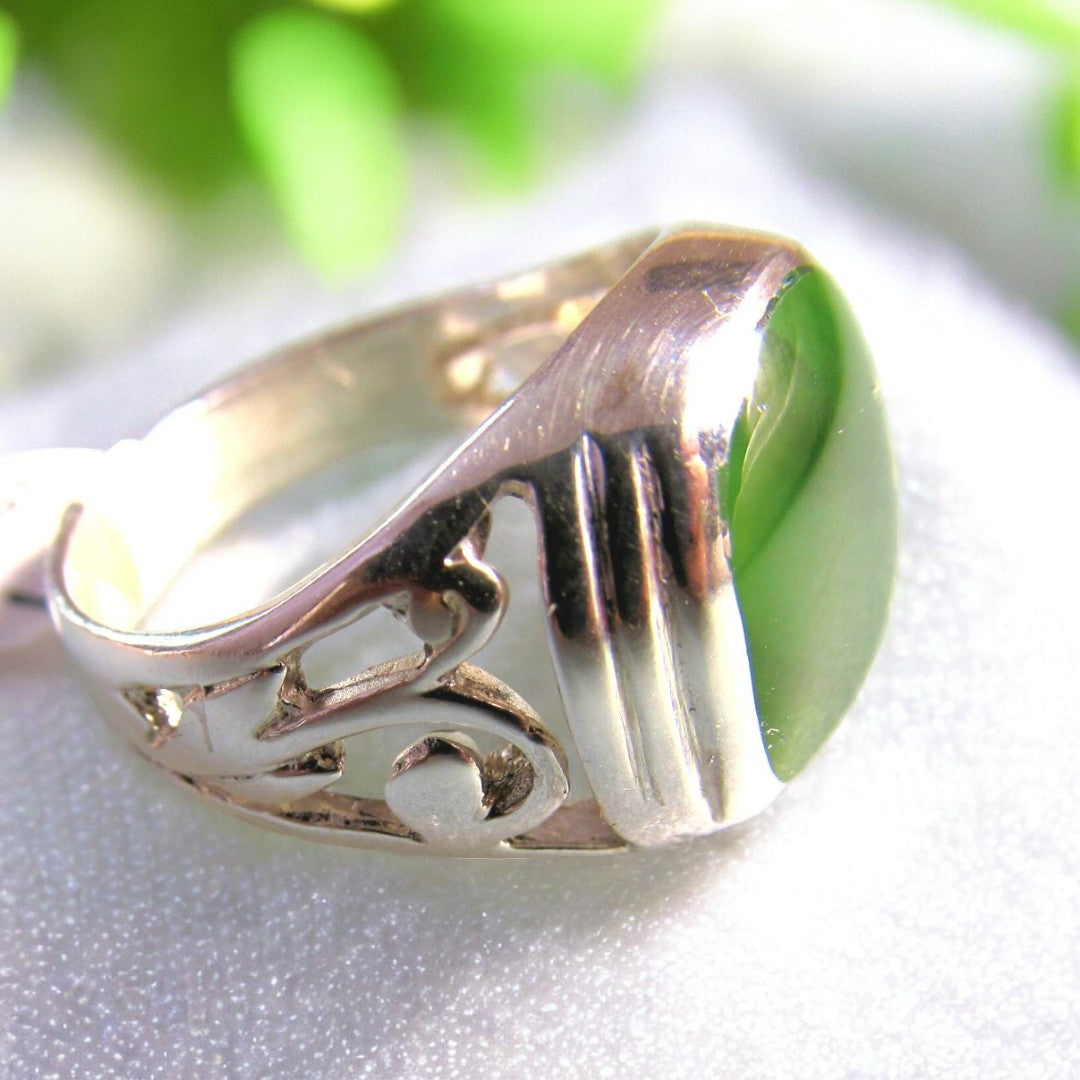 NZ Pounamu and Sterling Silver Mens Ring - Sz "V 1/2"