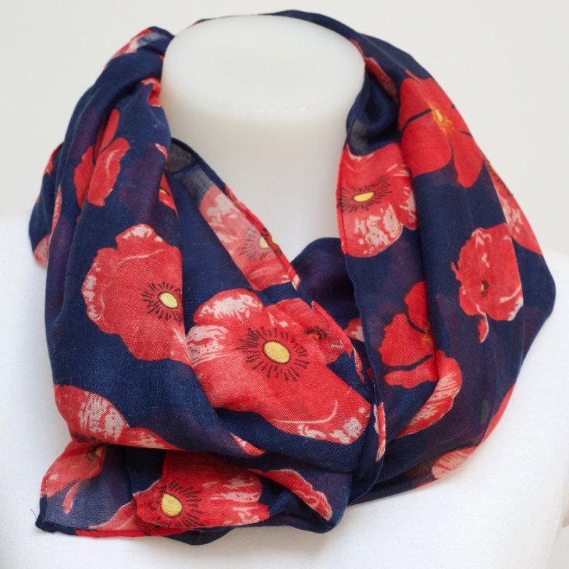ANZAC/Poppy Scarf - Red on Navy