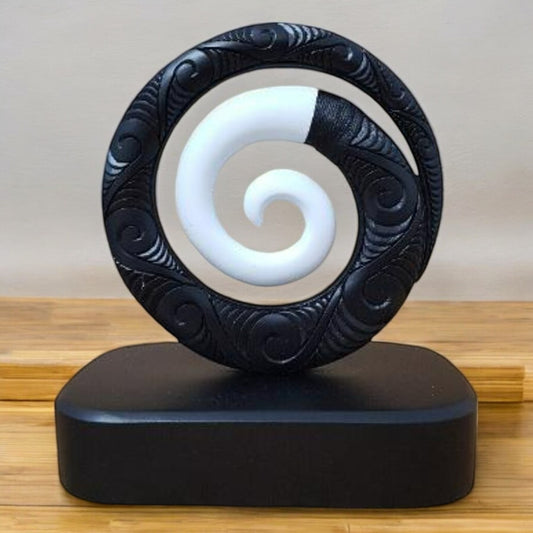 Carved Mahogany Wood Koru with White Detail - 190mm