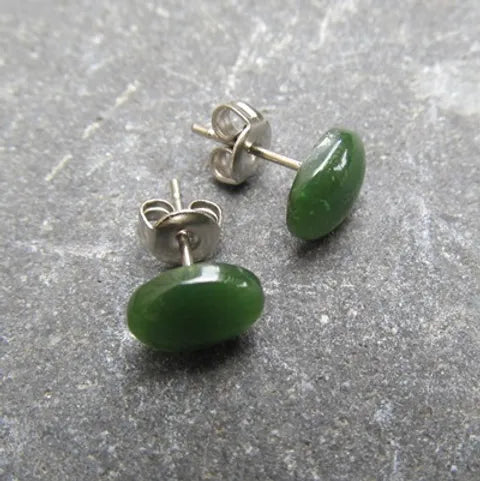 Greenstone Oval Stud Earrings